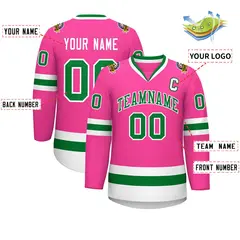 Pink Kelly Green-White Classic Style Hockey Jersey 2