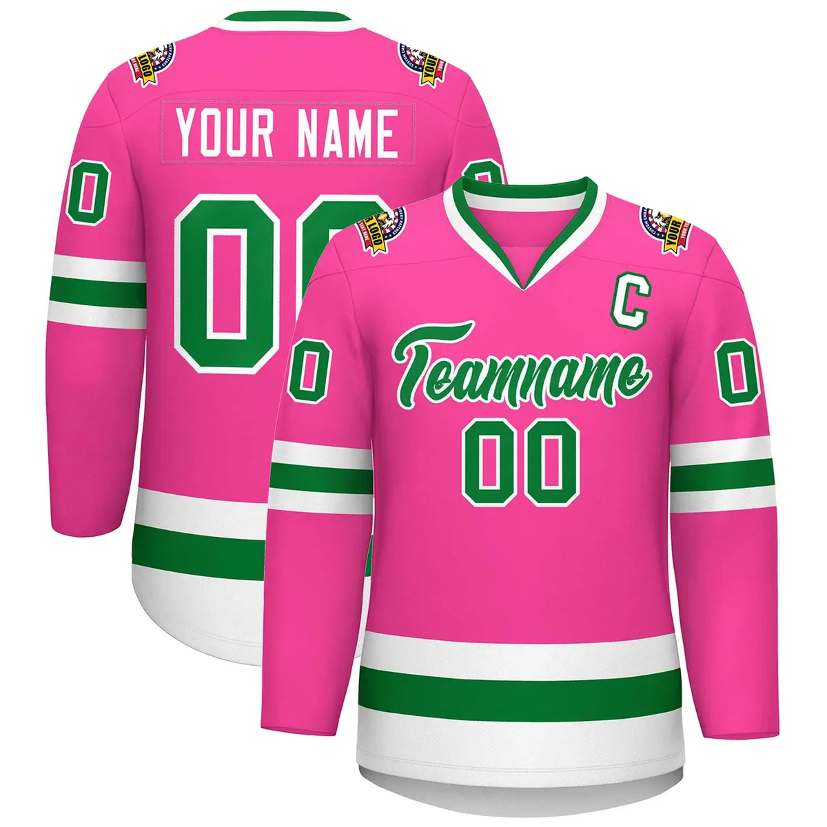 Pink Kelly Green-White Classic Style Hockey Jersey