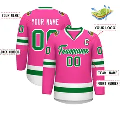 Pink Kelly Green-White Classic Style Hockey Jersey 2