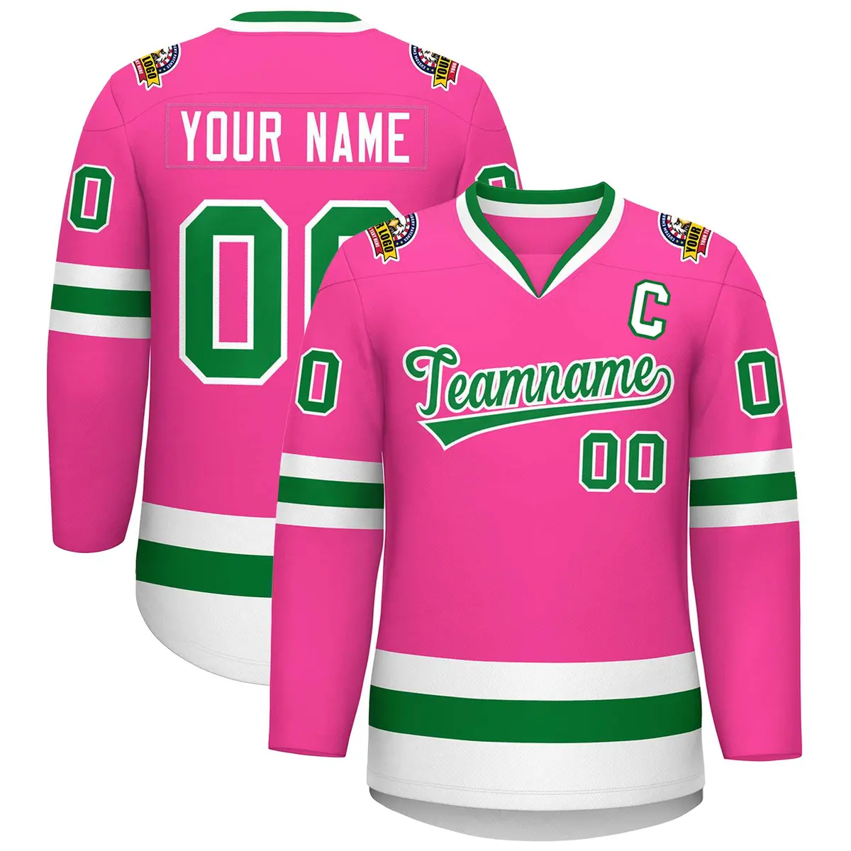 Pink Kelly Green-White Classic Style Hockey Jersey