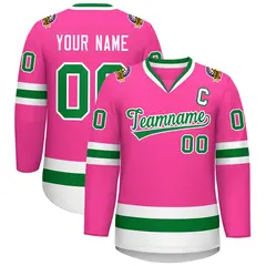 Pink Kelly Green-White Classic Style Hockey Jersey 1