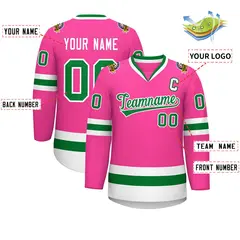 Pink Kelly Green-White Classic Style Hockey Jersey 2