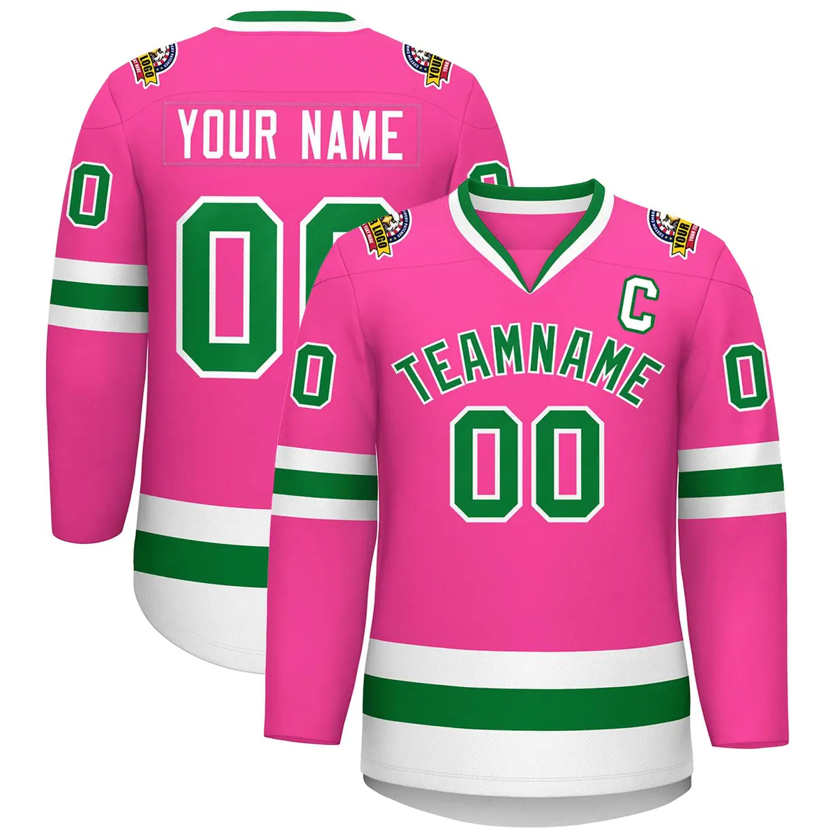 Pink Kelly Green-White Classic Style Hockey Jersey