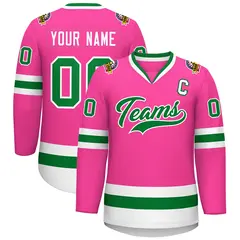 Pink Kelly Green-White Classic Style Hockey Jersey 1