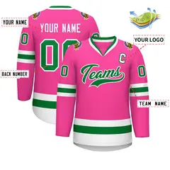 Pink Kelly Green-White Classic Style Hockey Jersey 2
