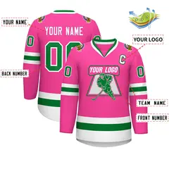 Pink Kelly Green-White Classic Style Hockey Jersey 2