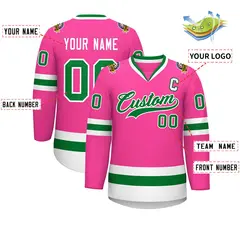 Pink Kelly Green-White Classic Style Hockey Jersey 2