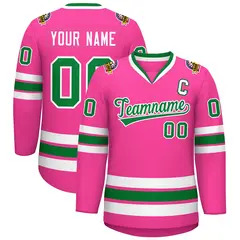Pink Kelly Green-White Classic Style Hockey Jersey 1