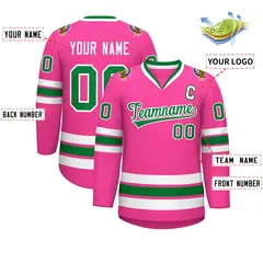 Pink Kelly Green-White Classic Style Hockey Jersey 2