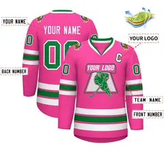 Pink Kelly Green-White Classic Style Hockey Jersey 2