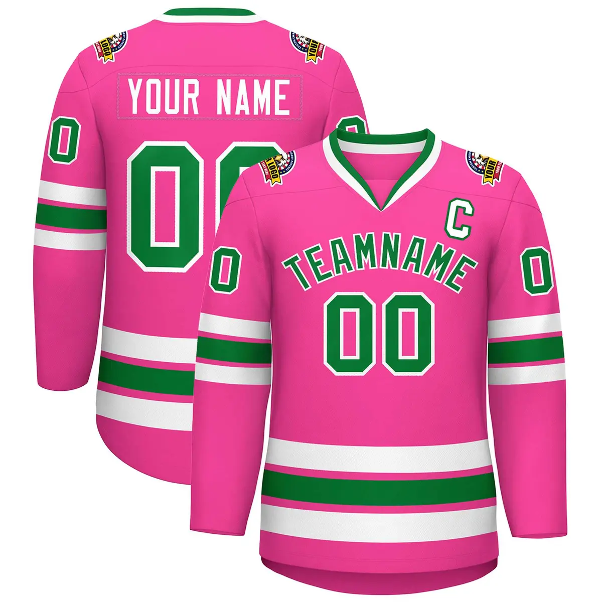 Pink Kelly Green-White Classic Style Hockey Jersey