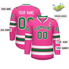 Pink Kelly Green-White Classic Style Hockey Jersey 2