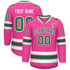Pink Kelly Green-White Classic Style Hockey Jersey 1