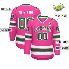 Pink Kelly Green-White Classic Style Hockey Jersey 2