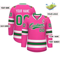 Pink Kelly Green-White Classic Style Hockey Jersey 2