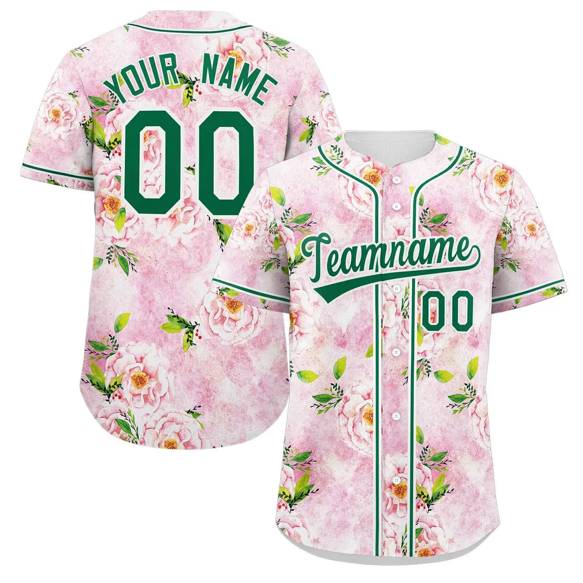 Pink Kelly Green-White Graffiti Flower Baseball Jersey