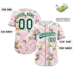 Pink Kelly Green-White Graffiti Flower Baseball Jersey 2