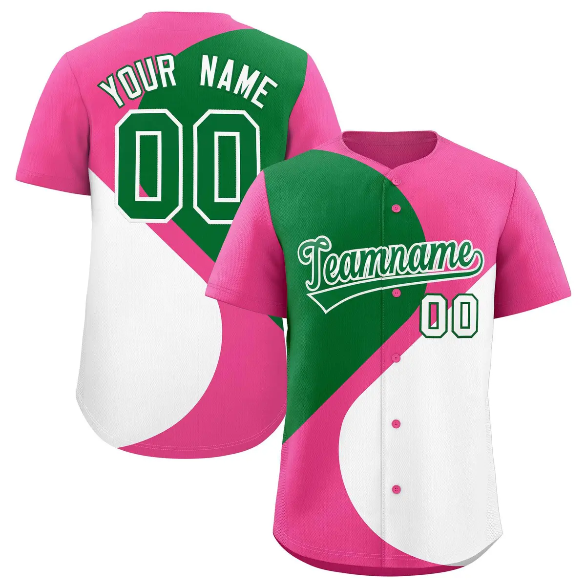 Pink Kelly Green White Half Heart Color Block Baseball Jersey