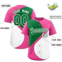 Pink Kelly Green White Half Heart Color Block Baseball Jersey 2