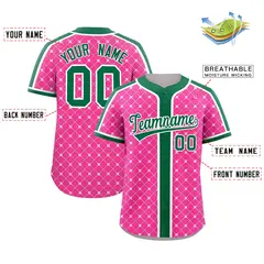 Pink Kelly Green-White Plaid Authentic Baseball Jersey 2