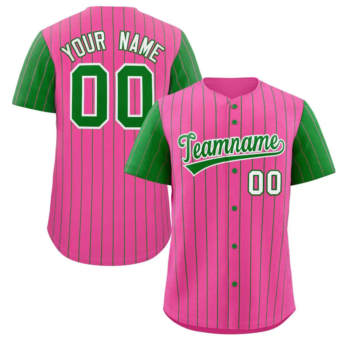 Pink Kelly Green-White Stripe Raglan Baseball Jersey