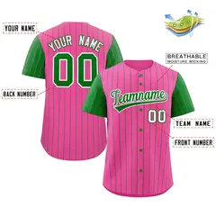 Pink Kelly Green-White Stripe Raglan Baseball Jersey 2