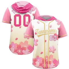 Pink Khaki Cherry Blossoms Raglan Hooded Baseball Jersey