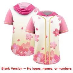 Pink Khaki Cherry Blossoms Raglan Hooded Baseball Jersey 7