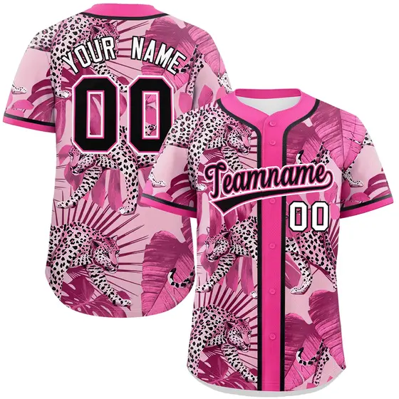 Pink Leopard Graffiti Authentic Baseball Jersey