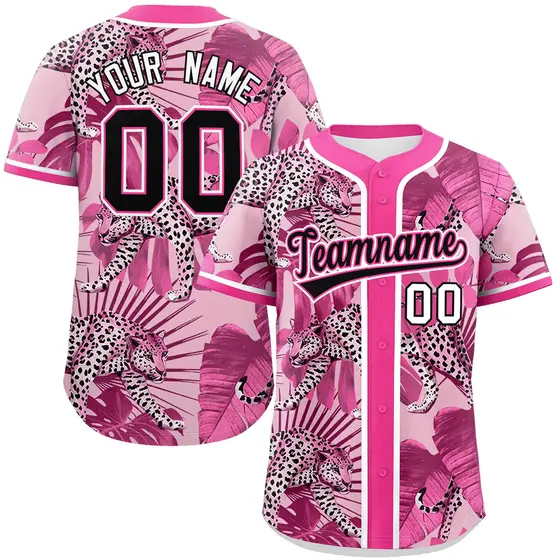 Pink Leopard Graffiti Authentic Baseball Jersey