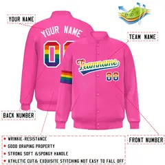 Pink LGBT Rainbow Pride Month Letterman Baseball Jacket 2