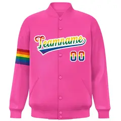 Pink LGBT Rainbow Pride Month Letterman Baseball Jacket 3