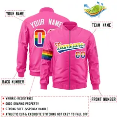 Pink LGBT Rainbow Pride Month Letterman Bomber Jacket 2