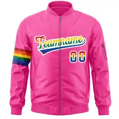 Pink LGBT Rainbow Pride Month Letterman Bomber Jacket 3