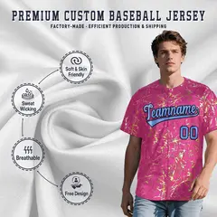 Pink Light Blue Black & Gold Marble Print Baseball Jersey 3