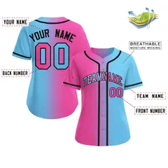 Women's Pink Light Blue-Black Gradient Baseball Jersey 2