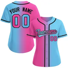 Pink Light Blue-Black Gradient Baseball Jersey