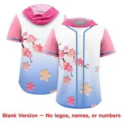 Pink Light Blue Cherry Blossoms Raglan Hooded Baseball Jersey 7