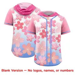 Pink Light Blue Cherry Blossoms Raglan Hooded Baseball Jersey 7