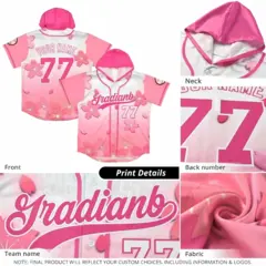 Pink Light Blue Cherry Blossoms Raglan Hooded Baseball Jersey 6