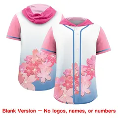 Pink Light Blue Cherry Blossoms Raglan Hooded Baseball Jersey 7