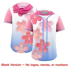 Pink Light Blue Cherry Blossoms Raglan Hooded Baseball Jersey 7