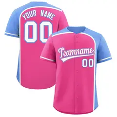 Pink Light Blue Color Block Authentic Baseball Jersey 1