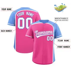 Pink Light Blue Color Block Authentic Baseball Jersey 2