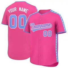 Pink Light Blue Color Block Side Dotted Line Baseball Jersey