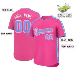 Pink Light Blue Color Block Side Dotted Line Baseball Jersey 2