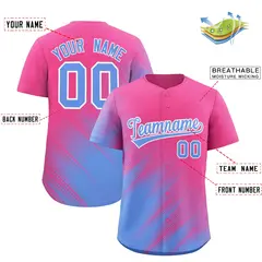 Pink Light Blue Diagonal Stripe Gradient Baseball Jersey 2