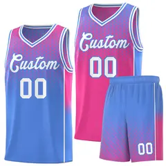 Pink Light Blue Dot Pattern Reversible Gradient Basketball Jersey Kits