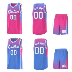 Pink Light Blue Dot Pattern Reversible Gradient Basketball Jersey Kits 2