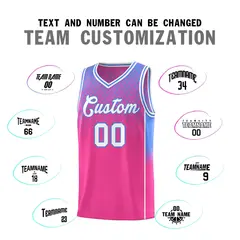 Pink Light Blue Dot Pattern Reversible Gradient Basketball Jersey Kits 4